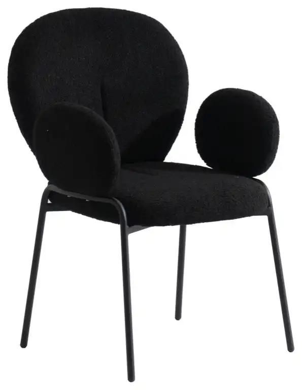 Celestial Series Boucle Dining Arm Chair, Black Frame with Black Fabric