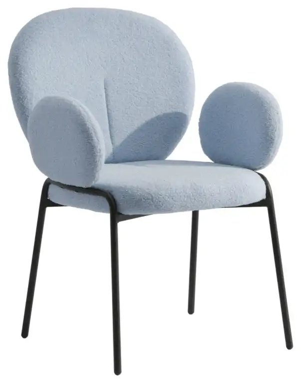 Celestial Series Boucle Dining Arm Chair, Black Frame with Blue Fabric
