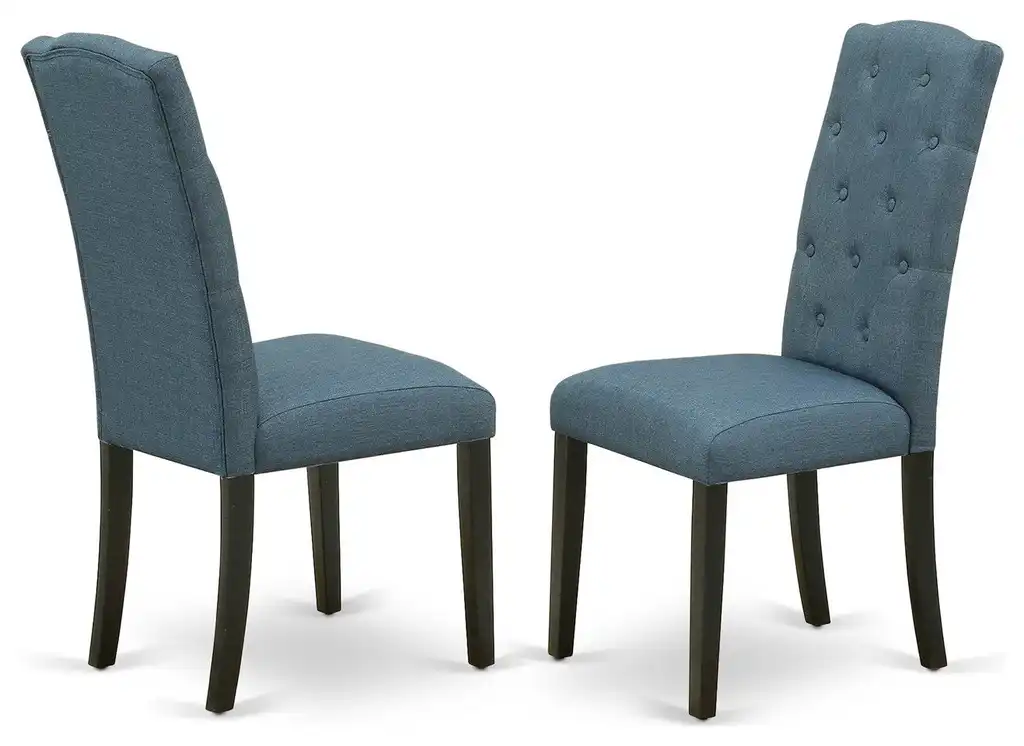 Celina Parson Chair With Black Leg and Linen Fabric, Set of 2