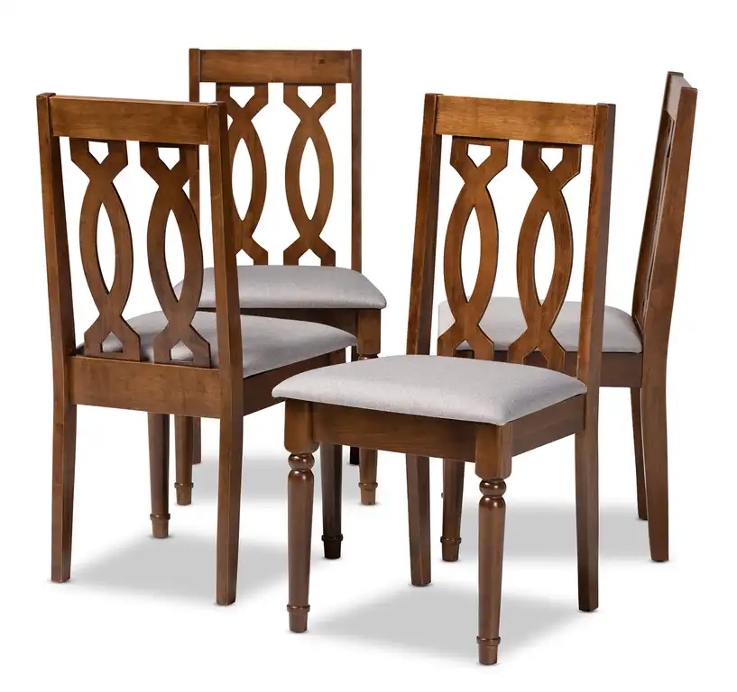 Cherese Modern Grey Upholstered Brown Finished 4-Piece Wood Dining Chair Set
