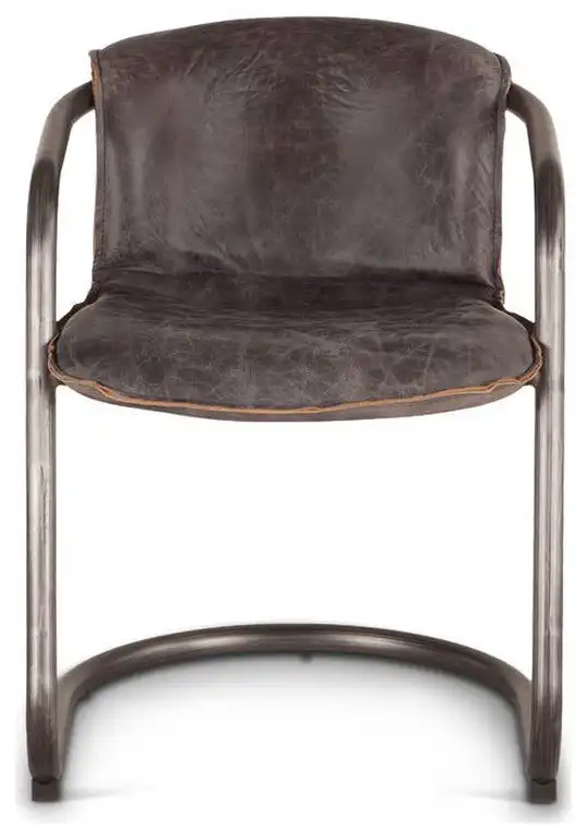 Chiavari Distressed Antique Ebony Leather Dining Chairs, Set of 2
