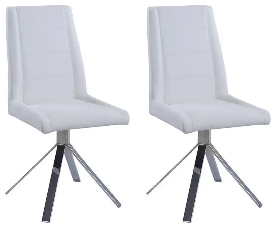 Chintaly Imports Dana Faux Leather Swivel Side Chair, White, Set of 2