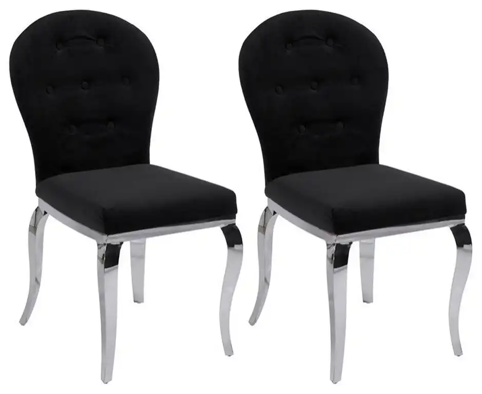 Chintaly Imports Teresa Oval-Back Fabric Side Chair in Black (Set of 2)