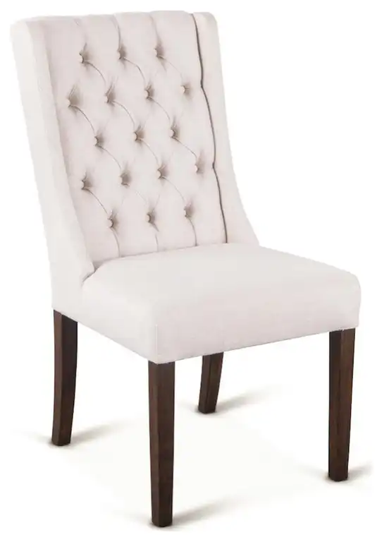 Chloe Dining Chair In Off White Linen With Weathered Teak Legs - Set Of 2