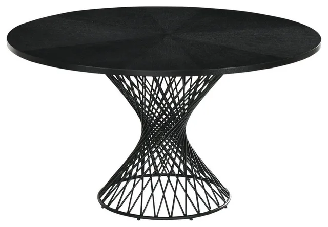 Cirque 54" Round Pedestal Dining Table Black Metal Base, Black