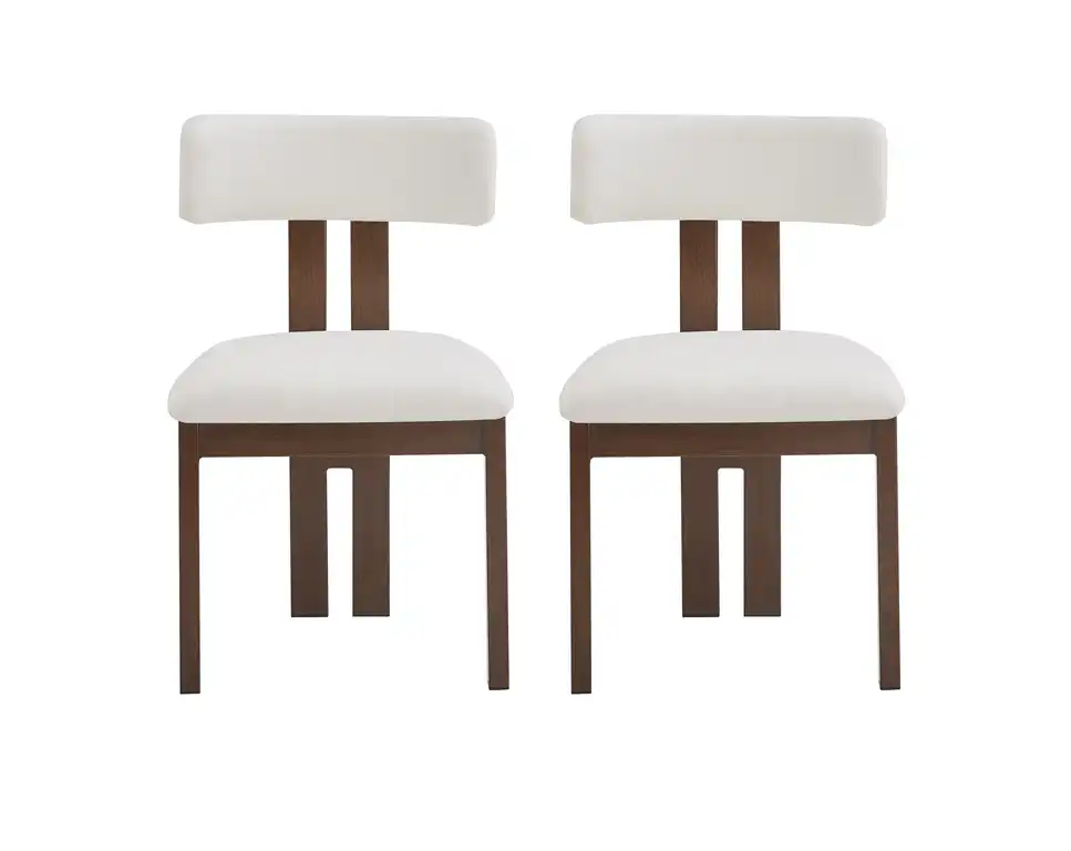 CKH Modern Upholstered Armless Dining Chairs, Metal Legs, White, Set of 2