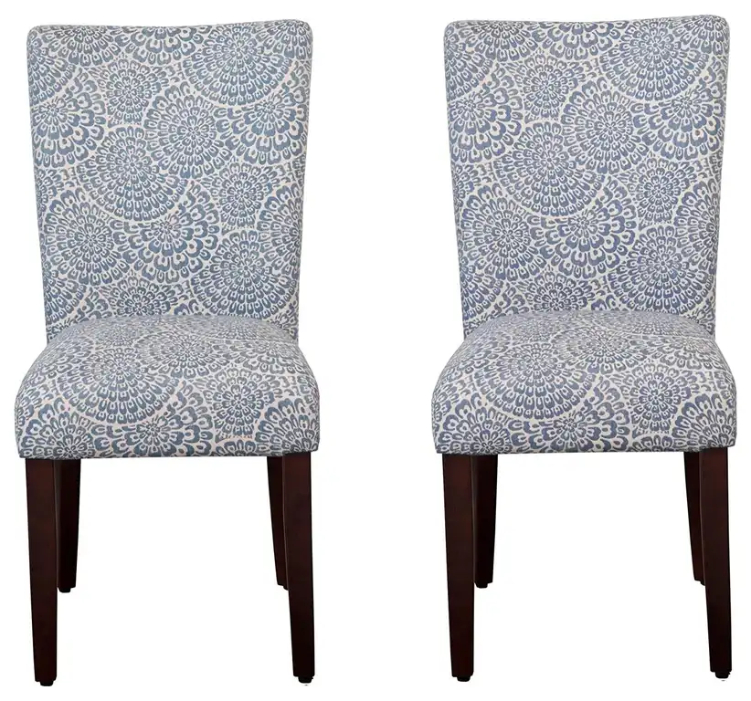 Classic Upholstered Accent Dining Chair, Set of 2, Navy and Floral