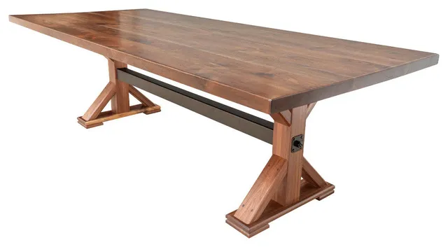 Clayton Walnut Wood and Steel Dining Table, 42"x102"