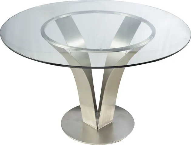 Cleo Dining Table, Stainless Steel With Clear Tempered Glass