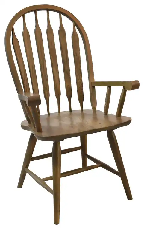 Colonial Solid Oak Arrow Back Arm Chair, Weathered Chestnut, Set of 2