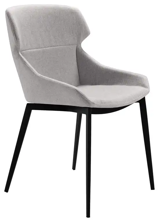 Comfortable High-Back Dining Chair with Gray Upholstery and Black Legs