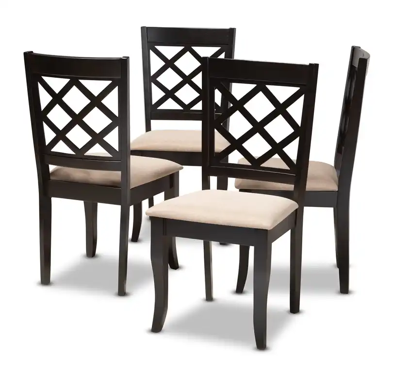 Connell Sand Fabric Upholstered Espresso Brown Wood Dining Chair Set of 4