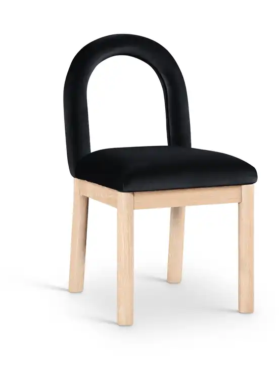 Conrad Upholstered Dining Chair, Black, Velvet, Natural Finish