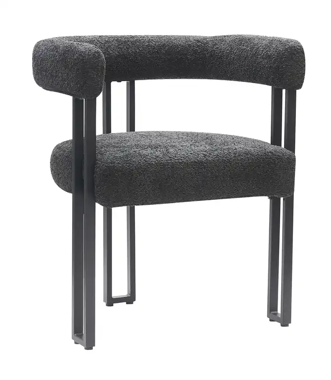 Contemporary Boucle Fabric Dining Chair, Set of 2, Charcoal/Black
