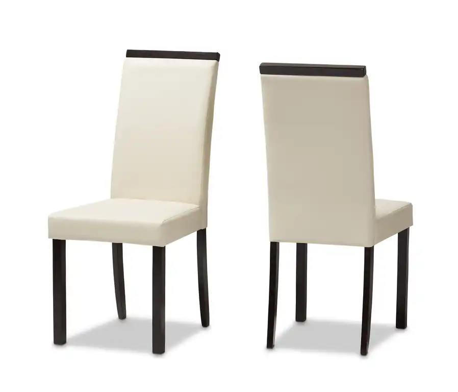 Contemporary Cream Faux Leather Upholstered Dining Chair Set of 2