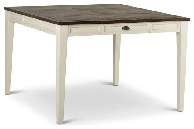 Contemporary Dining Table with Storage Drawer and Removable Leaf, White/Brown