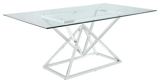 Contemporary Dining Table With Tempered Glass Top and Stainless Steel Base