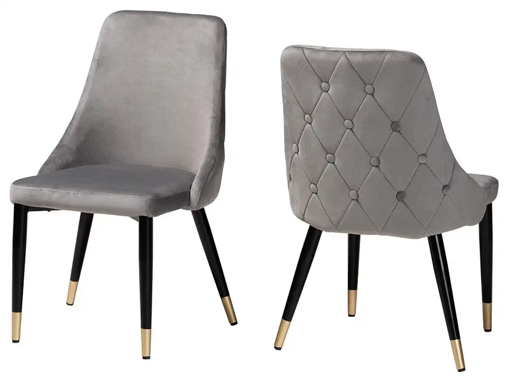 Contemporary Glam and Luxe Gray Velvet Fabric 2-Piece Dining Chair Set