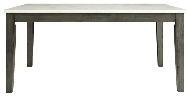 Contemporary Wooden Dining Table with Marble Top, White and Gray