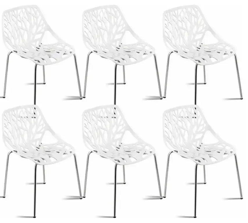 Costway Set Of 6 Birch Sapling Plastic Dining Chairs Stackable Armless White