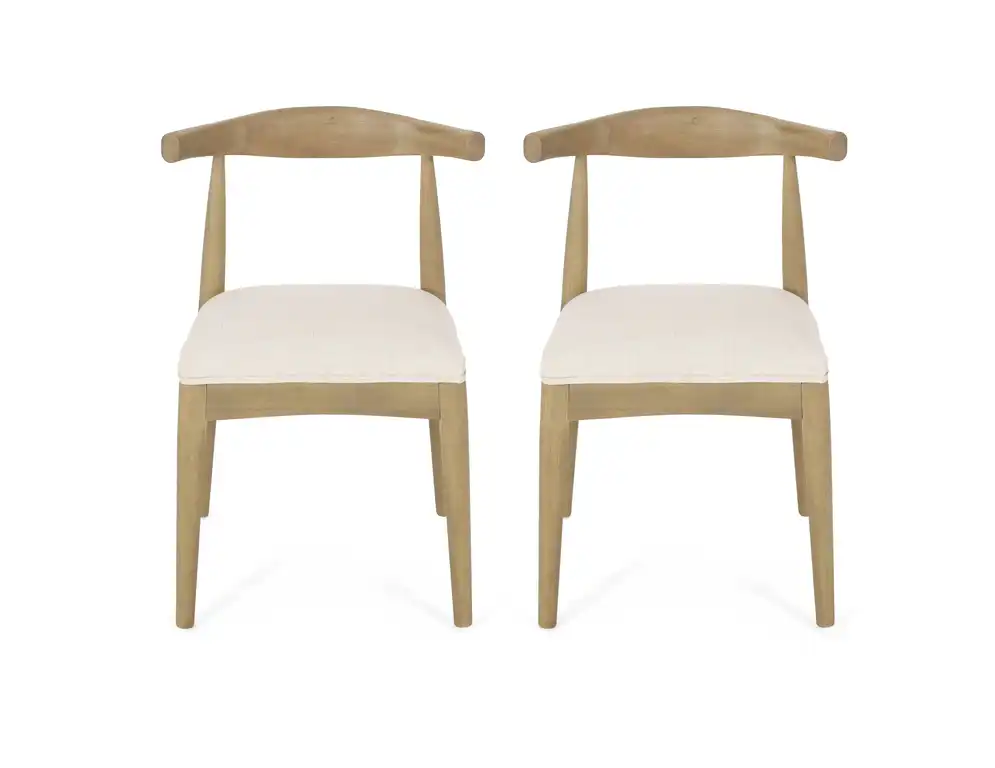 Covey Mid Century Modern Fabric Upholstered Wood Dining Chairs, Set of 2, Beige/Light Ash, 100% Polyester/Rubber Wood