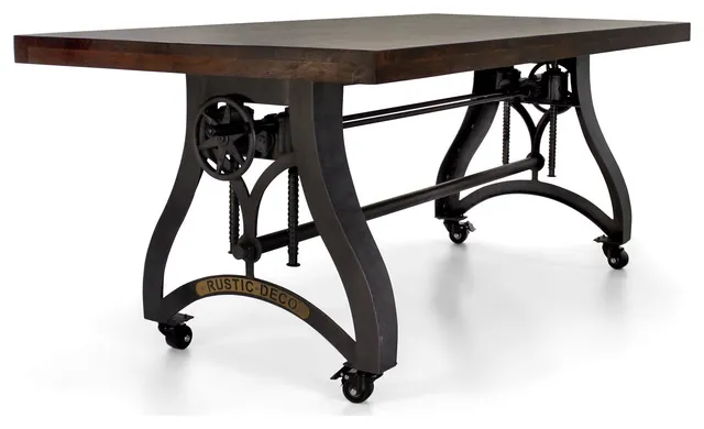 Crescent Industrial Dining Table - Adjustable Height - Casters - Walnut
