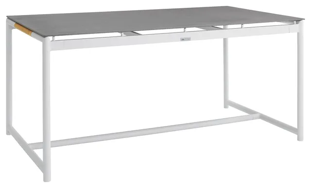 Crown White Aluminum And Teak Outdoor Dining Table With Stone Top