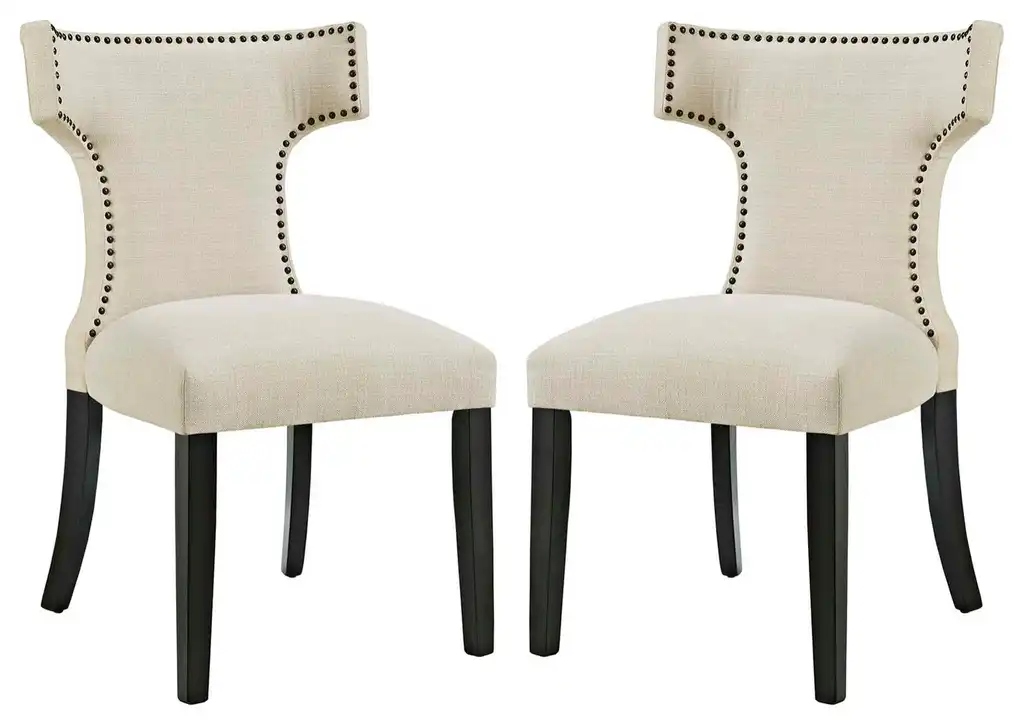 Curve Dining Side Chair Fabric Set of 2 - Beige