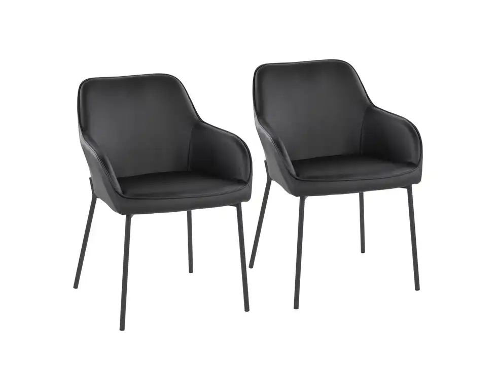 Daniella Dining Chair, Set of 2, Black Steel, Black Pu