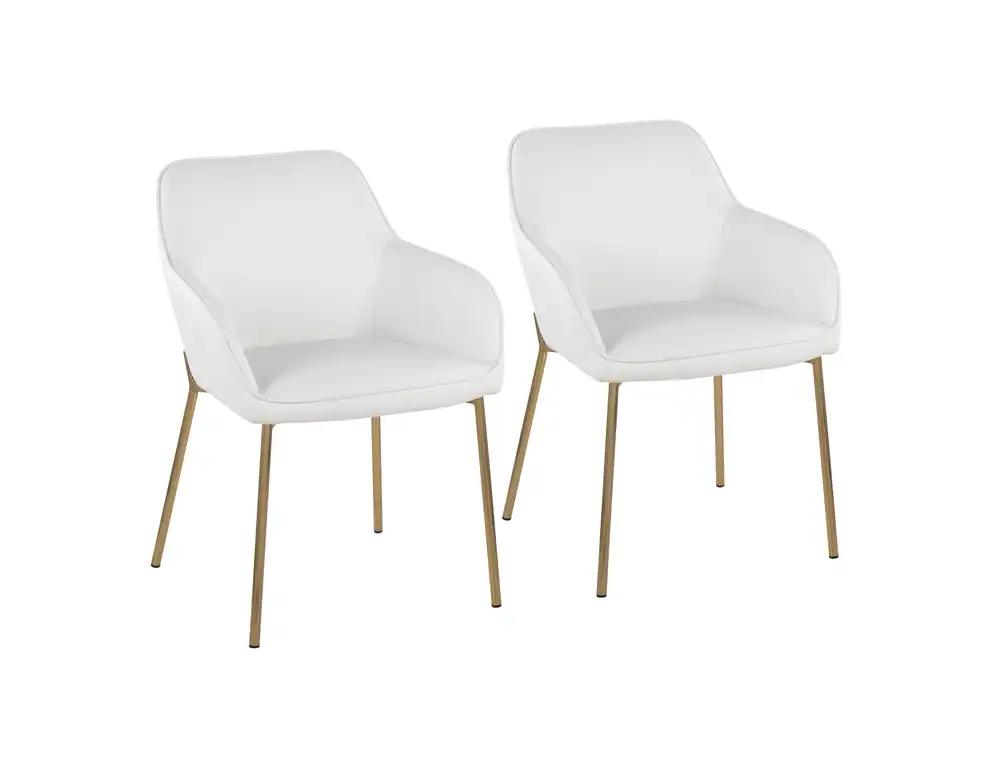 Daniella Dining Chair, Set of 2, Gold Steel, White Pu