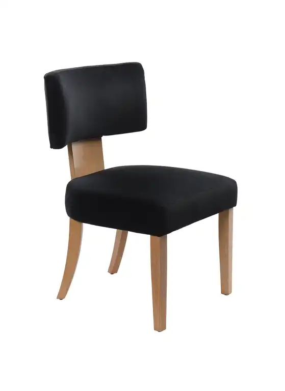 Dann Foley T-Back Side Chair Black Velvet Upholstery Natural Frame