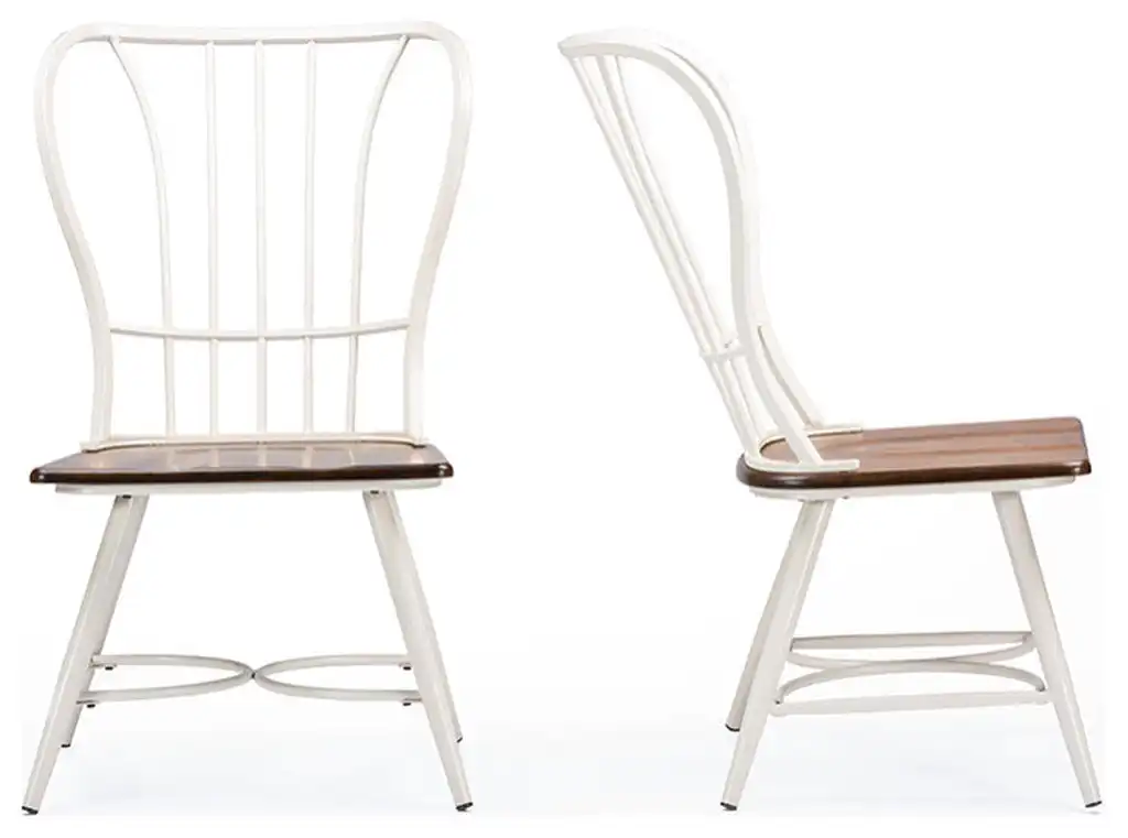 Dark-Walnut Wood and White Metal Vintage Industrial Dining Chair, Set of 2