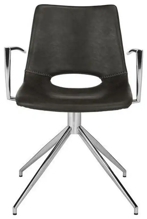 Dawn Midcentury Modern Leather Swivel Dining Arm Chair