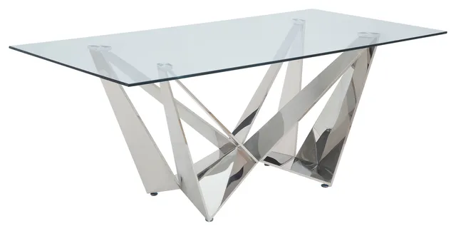 Dekel Dining Table, Clear Glass and Stainless Steel