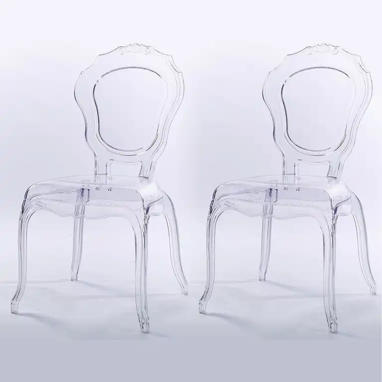 Designer Stackable Ghost Style Side Chair Armless No Arms With Solid Back, Clear