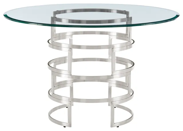 Diaz Contemporary Round Dining Table With Metal Base and Glass Top