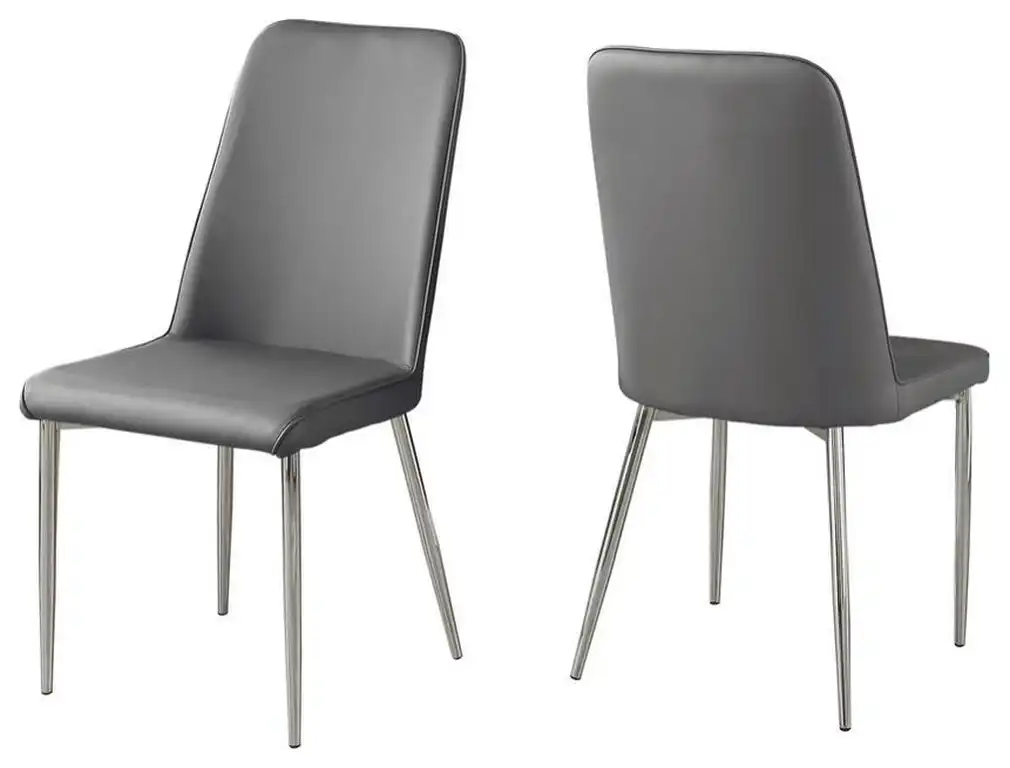 Dining Chair - 2Pcs / 37"H / Grey Leather-Look / Chrome