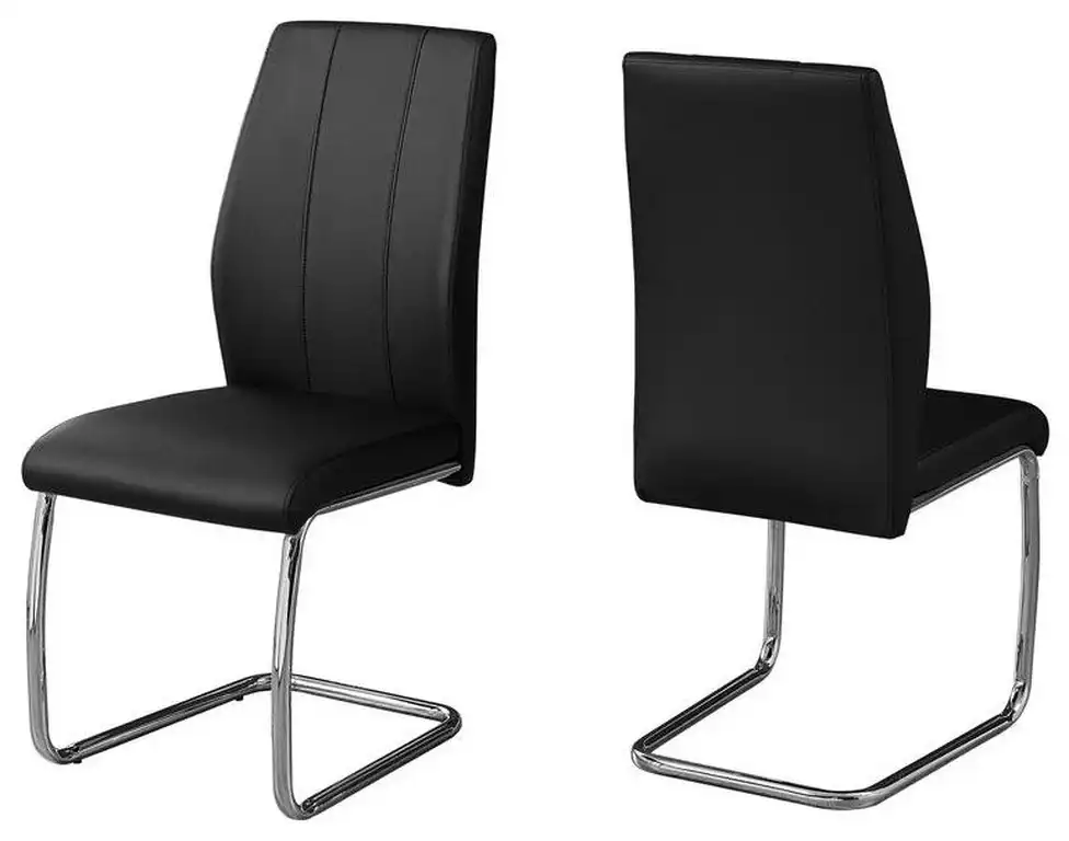 Dining Chair - 2Pcs / 39"H / Black Leather-Look / Chrome