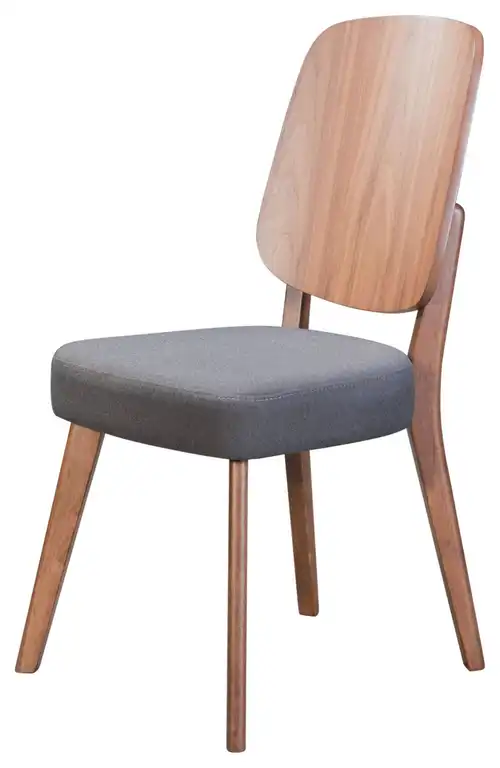 Dining Chair, Set of 2, Fabric, Wood, Walnut, Gray, Bar Kitchen Pub Bistro