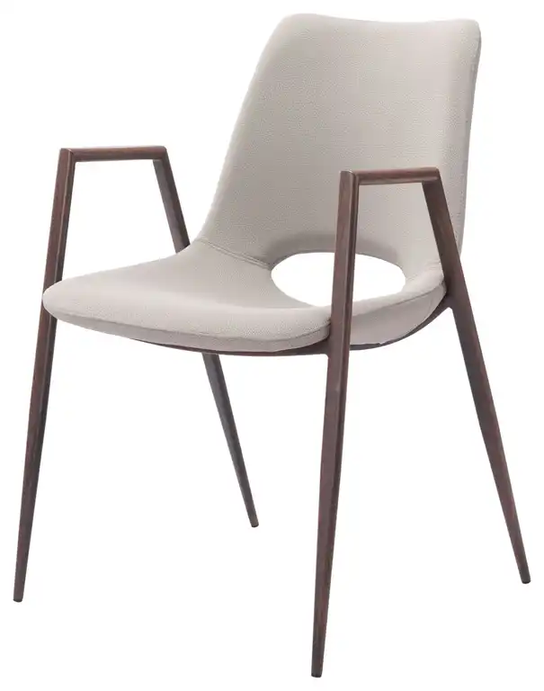 Dining Chair, Set of 2, Faux Vinyl Leather, Steel, Beige, Walnut, Mid Century