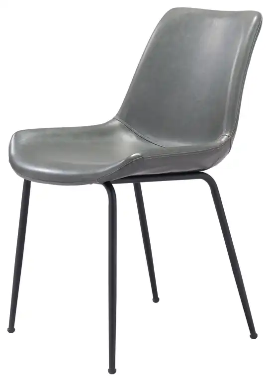 Dining Chair, Set of 2, Faux Vinyl Leather, Steel, Gray, Black