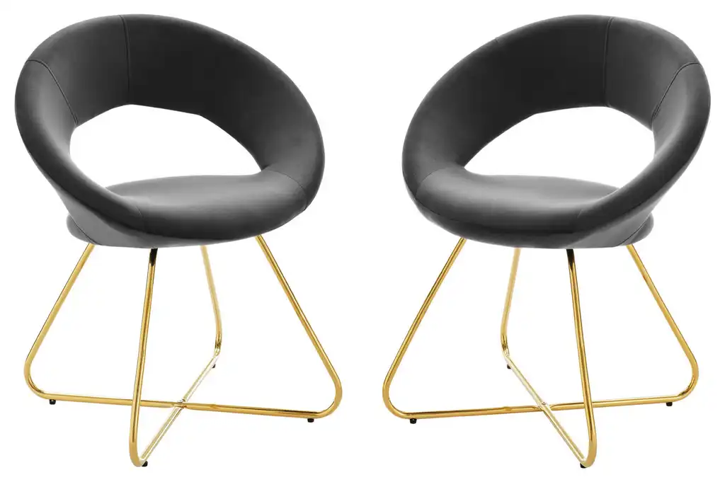 Dining Chair, Set of 2, Gold Gray, Velvet, Modern, Cafe Bistro Hospitality