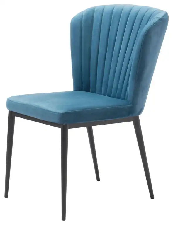 Dining Chair, Set of 2, Steel Metal, Fabric, Blue, Black, Kitchen Cafe Bistro