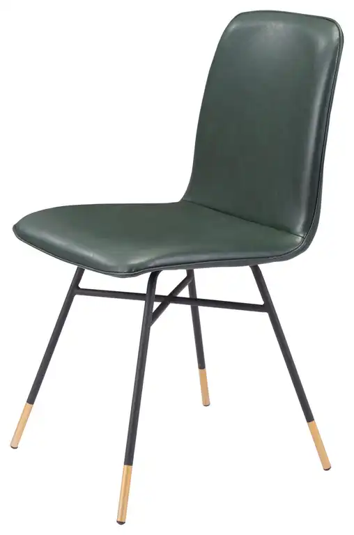 Dining Chair, Set of 2, Steel Metal, Fabric, Green, Black, Gold, Mid Century