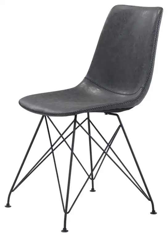 Dining Chair, Set of 4, Faux Vinyl Leather, Steel, Vintage Black, Cafe Bistro