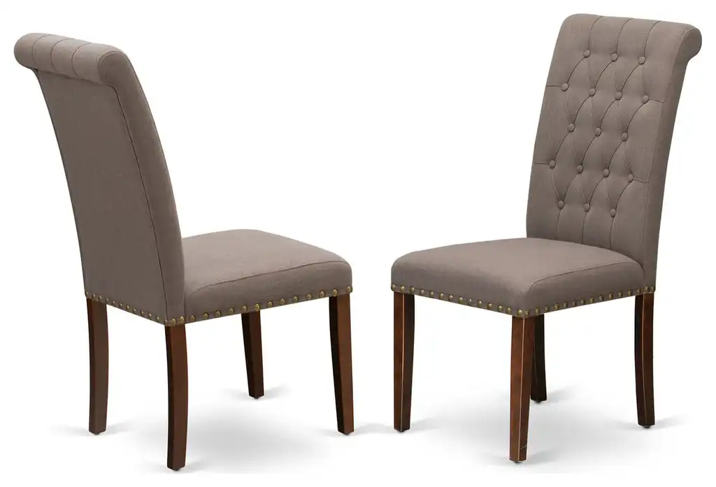 Dining Chairs, Dark Coffee, Wooden Mahogany Finish Legs Chairs Set of 2