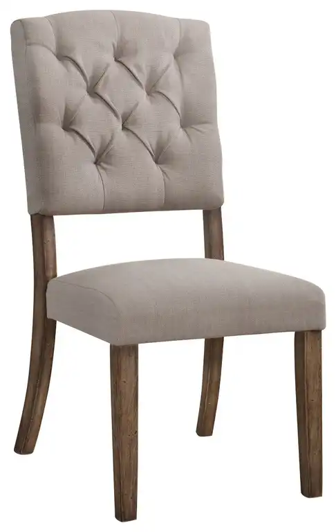 Dining Side Chair with Linen Tufted Back, Set of 2, Beige