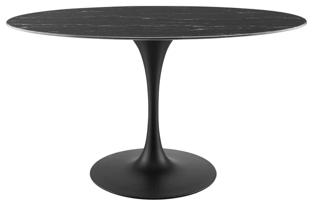 Dining Table, Oval, Artificial Marble, Metal, Black, Modern, Bistro Restaurant