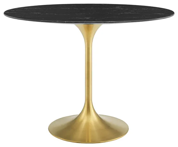 Dining Table, Oval, Artificial Marble, Metal, Gold Black, Cafe Bistro Restaurant