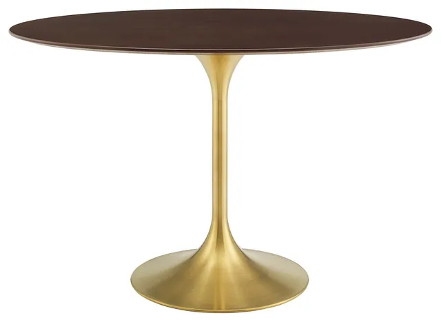 Dining Table, Oval, Wood, Gold Dark Brown Brown Walnut, Cafe Bistro Restaurant